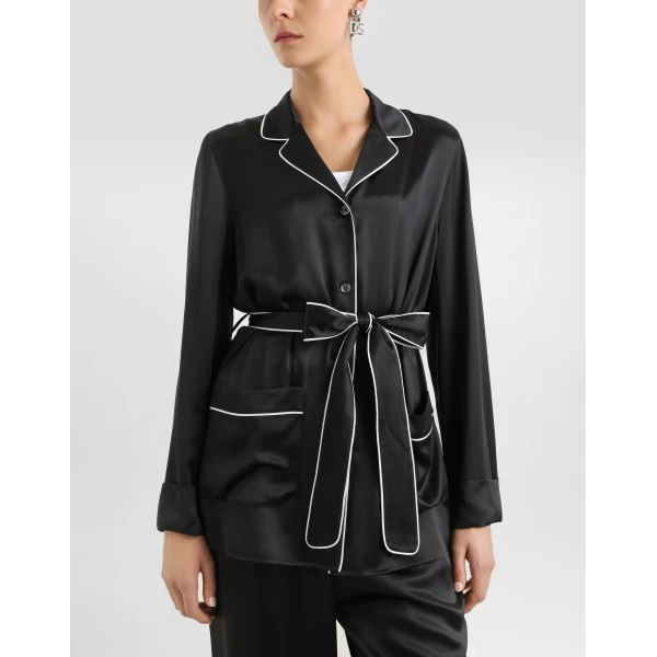 Dolce & Gabbana Silk pajama shirt with contrasting piping, view 4