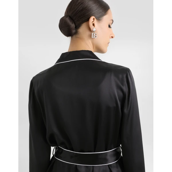 Dolce & Gabbana Silk pajama shirt with contrasting piping, view 5