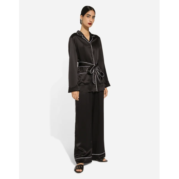 Dolce & Gabbana Silk pajama shirt with contrasting piping, view 6