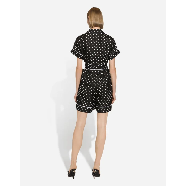 Dolce & Gabbana Silk pajama shorts with polka-dot print, view 3