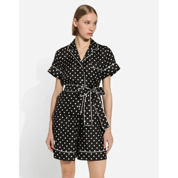 Dolce & Gabbana Silk pajama shorts with polka-dot print, view 4