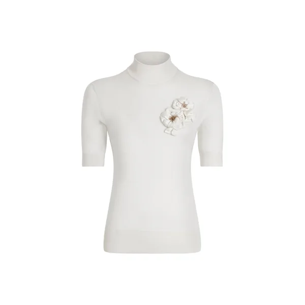 Dolce & Gabbana Silk pullover with flower brooch Knit