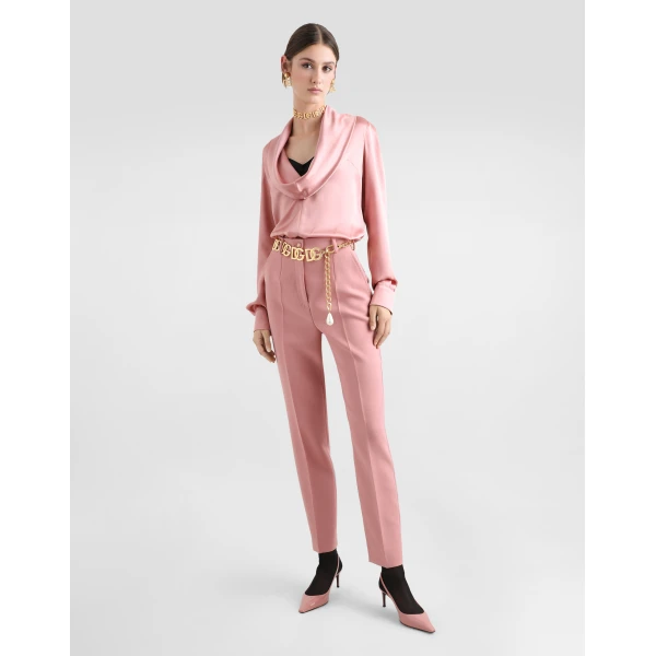 Dolce & Gabbana Silk satin blouse with shawl neck, view 2