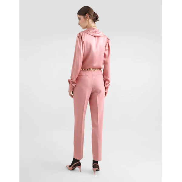 Dolce & Gabbana Silk satin blouse with shawl neck, view 3