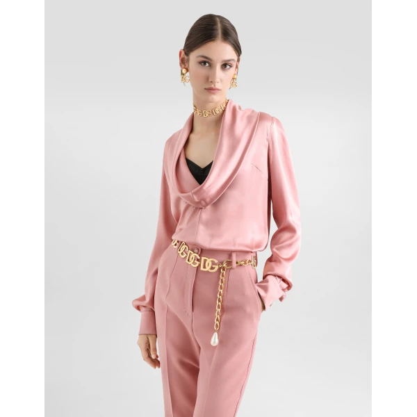 Dolce & Gabbana Silk satin blouse with shawl neck, view 4