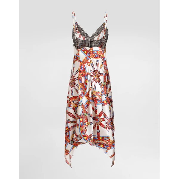 Dolce & Gabbana Silk satin dress with carretto-print, view 2