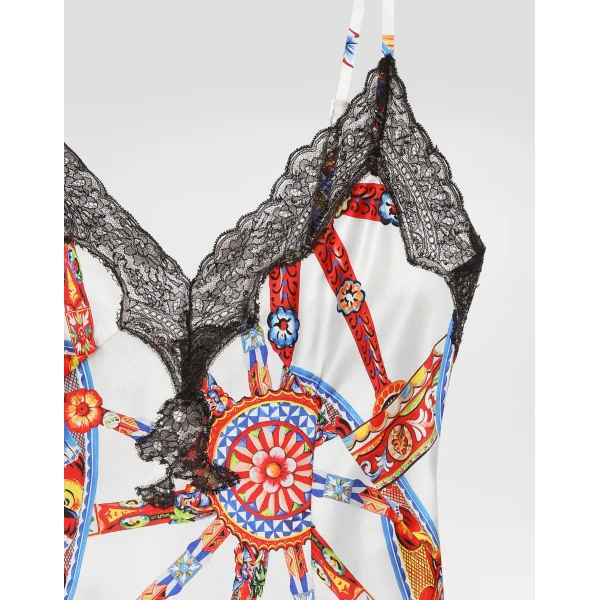 Dolce & Gabbana Silk satin dress with carretto-print, view 3