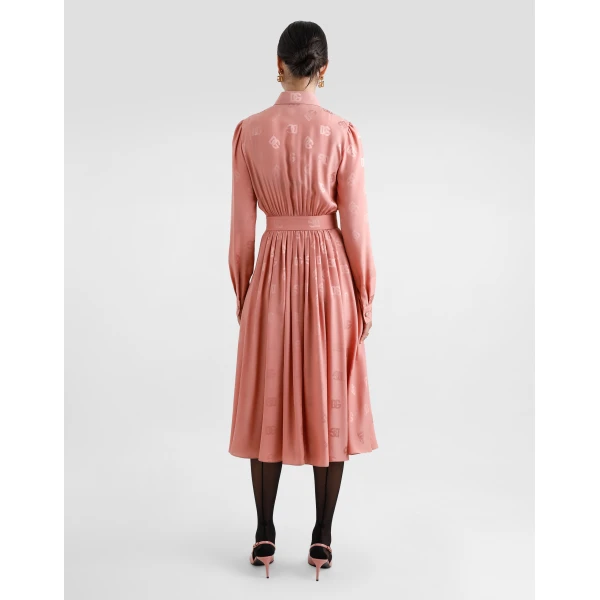 Dolce & Gabbana Silk satin jacquard shirt dress with DG logo, view 3