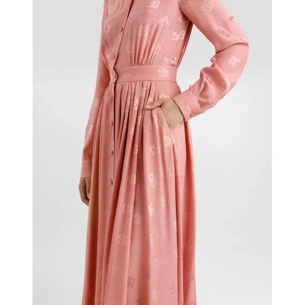 Dolce & Gabbana Silk satin jacquard shirt dress with DG logo, view 4