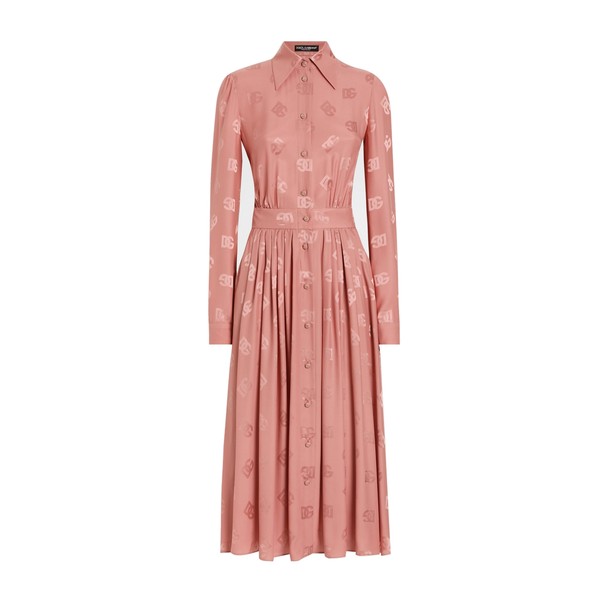 Dolce & Gabbana Silk satin jacquard shirt dress with DG logo