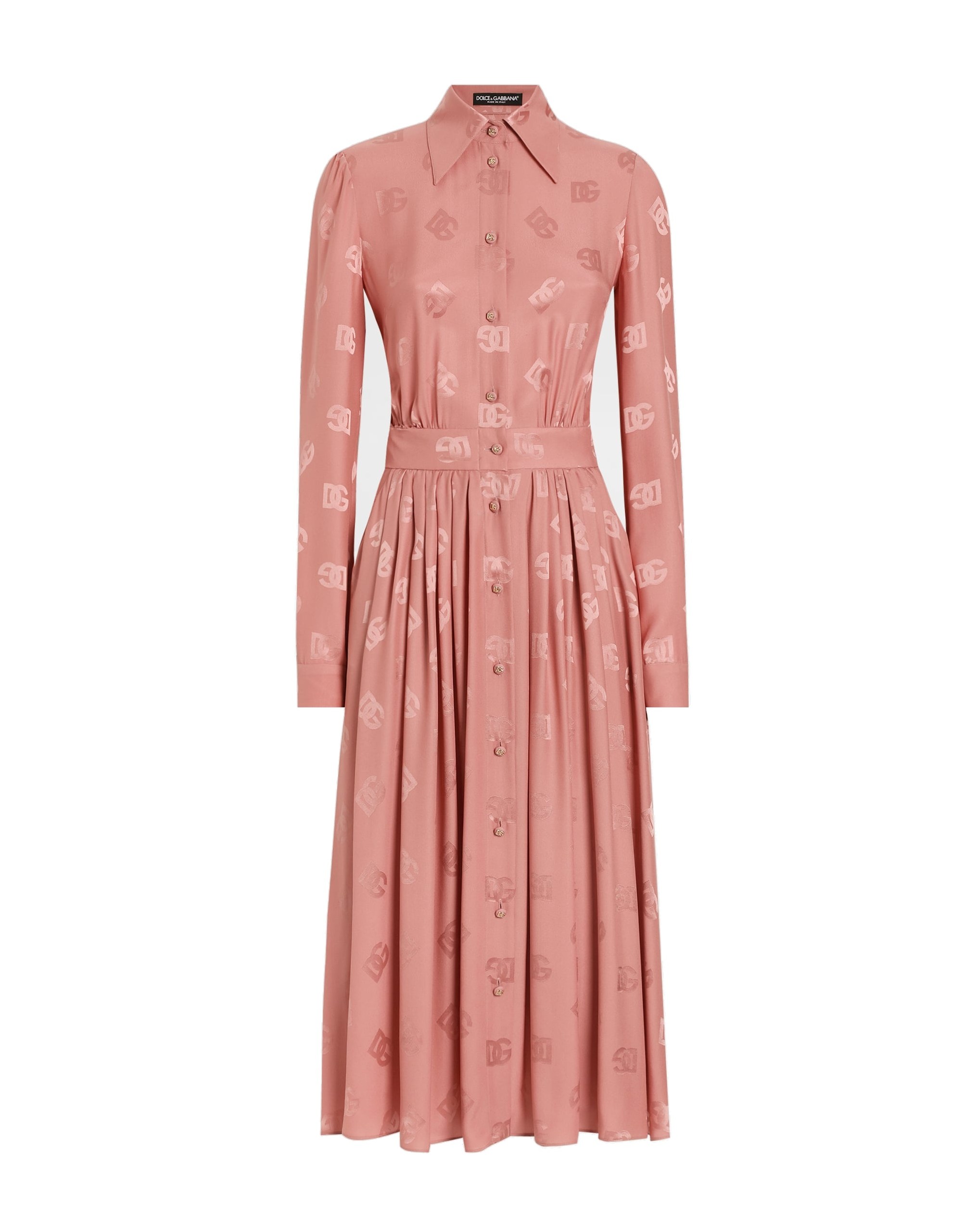 Dolce & Gabbana Silk satin jacquard shirt dress with DG logo