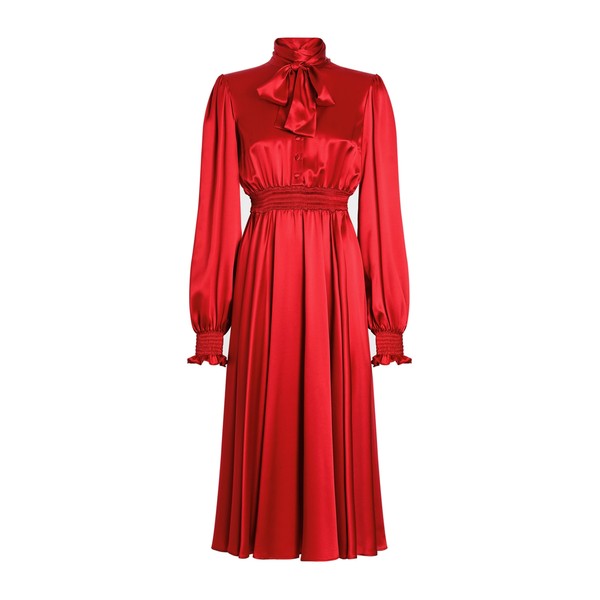 Dolce & Gabbana Silk satin shirt dress with pussy-bow