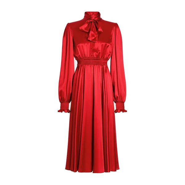 Dolce & Gabbana Silk satin shirt dress with pussy-bow