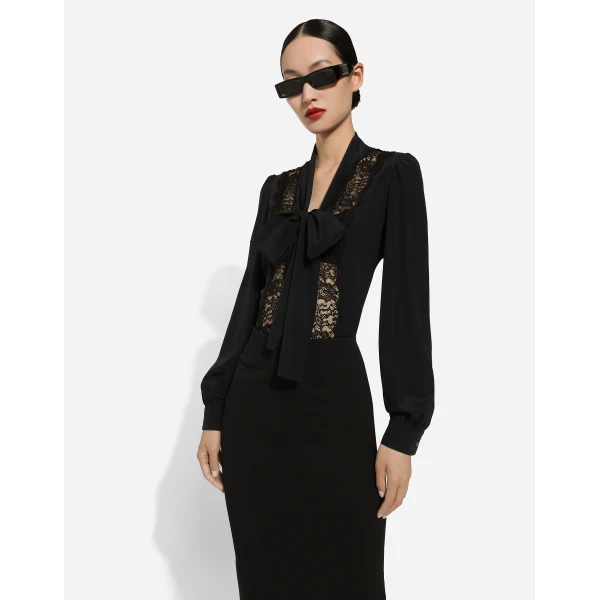Dolce & Gabbana Silk shirt with lace inlay, view 4