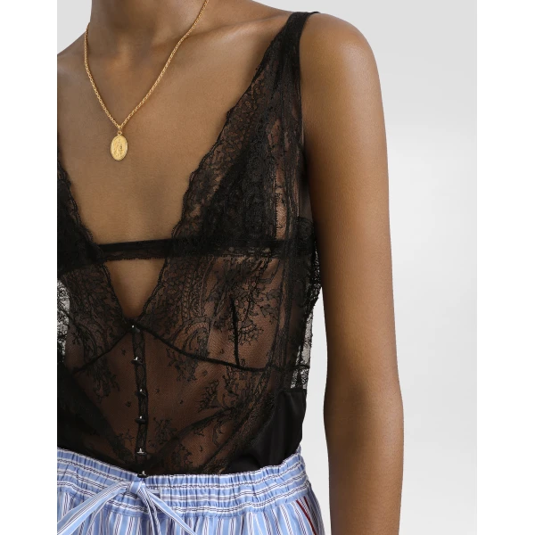 Dolce & Gabbana Silk top with lace inserts, view 6