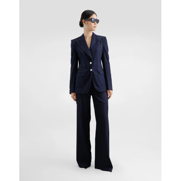 Dolce & Gabbana Single-breasted denim and silk Turlington jacket, view 2