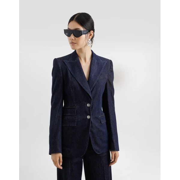 Dolce & Gabbana Single-breasted denim and silk Turlington jacket, view 4