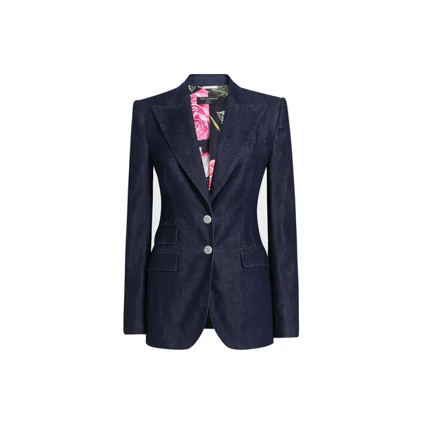 Single-breasted denim and silk Turlington jacket