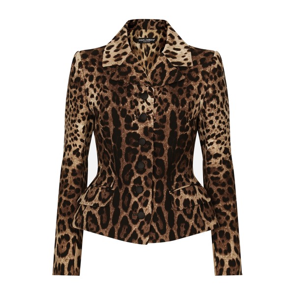 Dolce & Gabbana Single-breasted double crepe jacket with leopard print