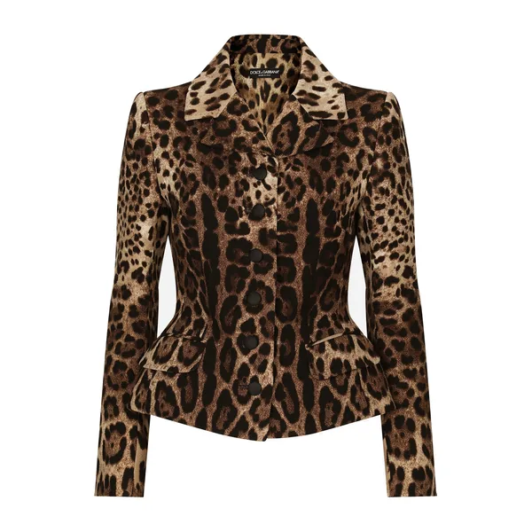 Dolce & Gabbana Single-breasted double crepe jacket with leopard print