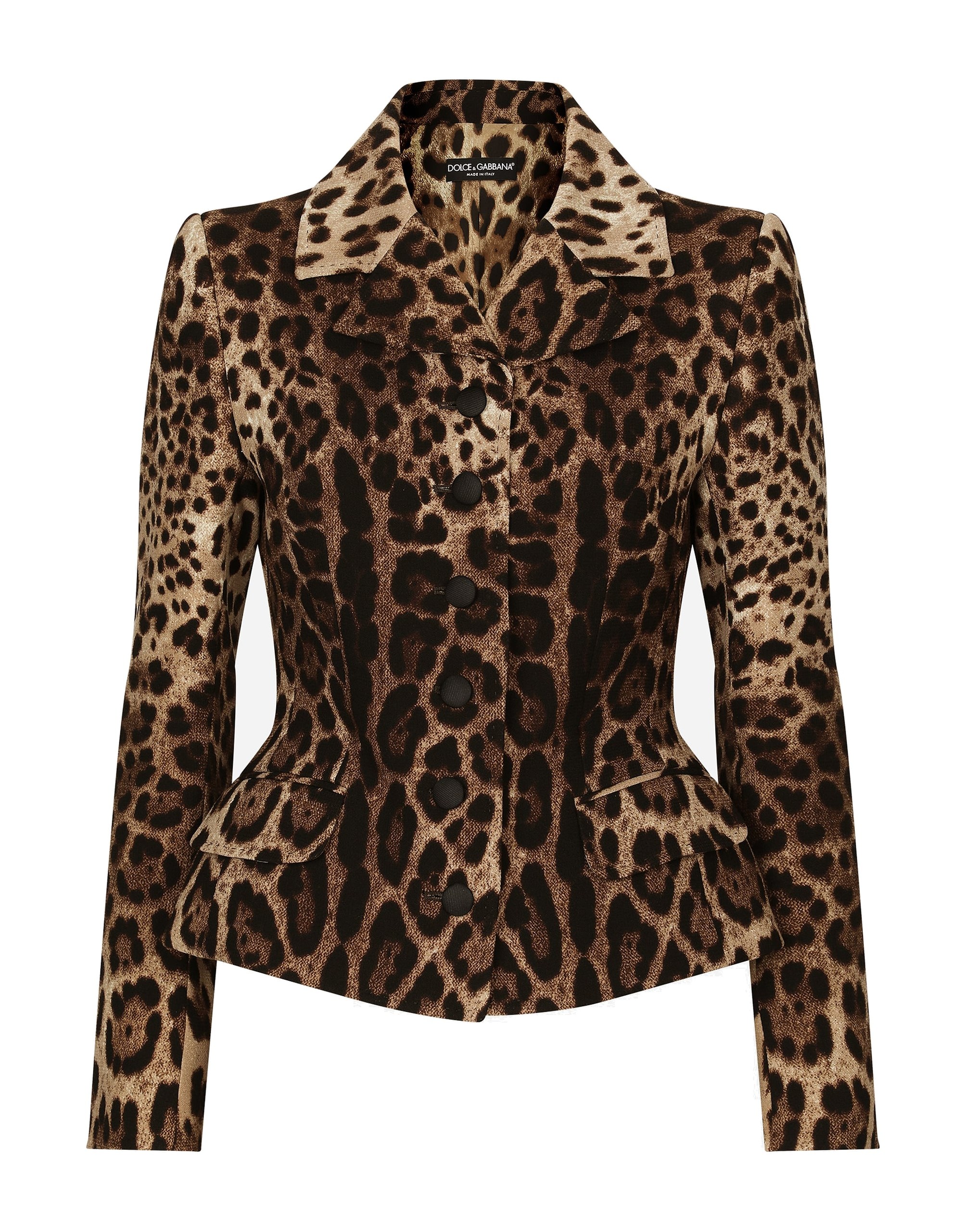 Dolce & Gabbana Single-breasted double crepe jacket with leopard print