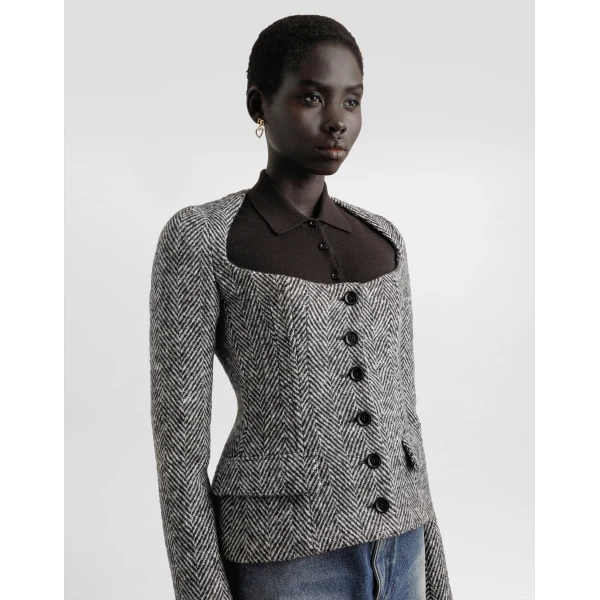 Dolce & Gabbana Single-breasted jacket in wool chevron, view 4