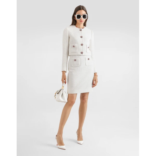 Dolce & Gabbana Single-breasted tweed jacket with jewel buttons, view 2