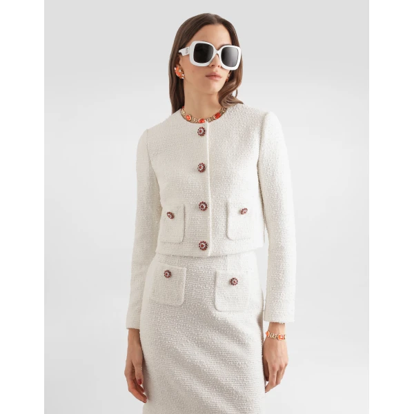 Dolce & Gabbana Single-breasted tweed jacket with jewel buttons, view 4