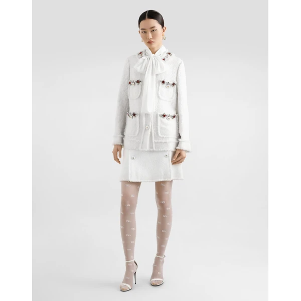 Dolce & Gabbana Single-breasted tweed jacket with jewel embroidery, view 2