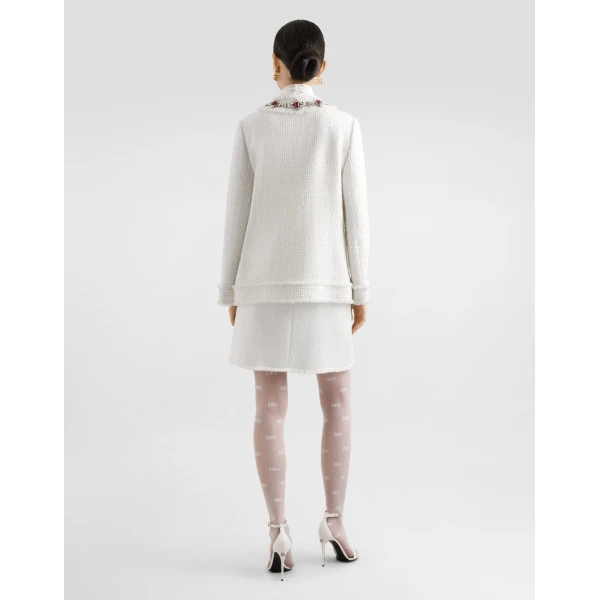 Dolce & Gabbana Single-breasted tweed jacket with jewel embroidery, view 3