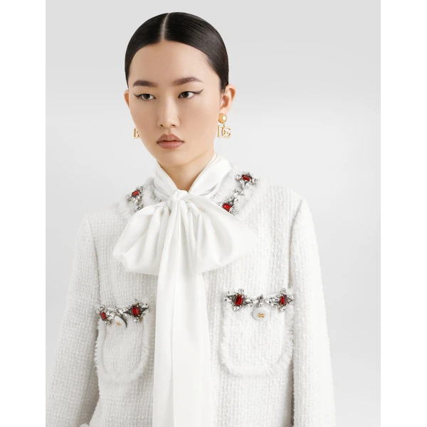 Dolce & Gabbana Single-breasted tweed jacket with jewel embroidery, view 4