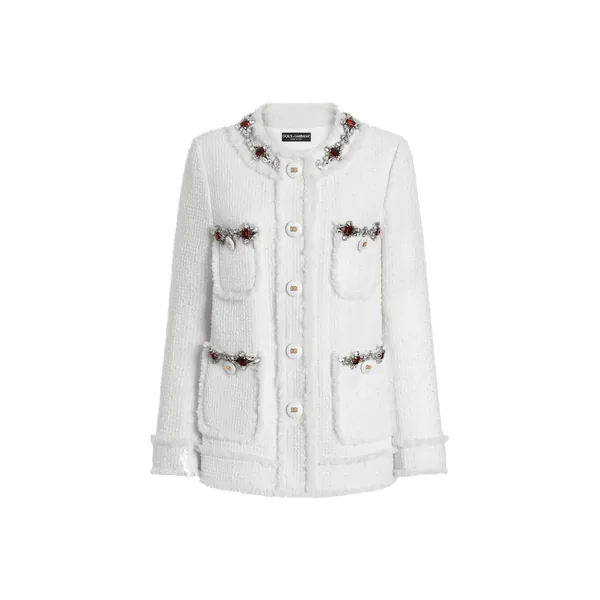 Single-breasted tweed jacket with jewel embroidery