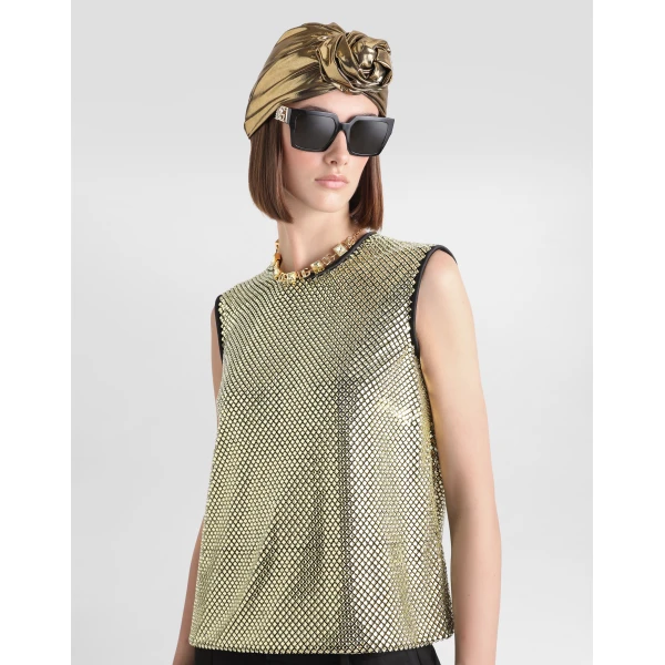 Dolce & Gabbana Sleeveless blouse in crystal mesh, view 4
