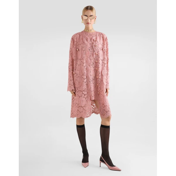 Dolce & Gabbana Sleeveless floral lace A-line dress with DG logo, view 2