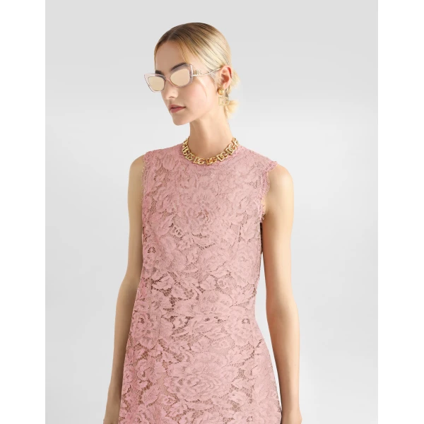 Dolce & Gabbana Sleeveless floral lace A-line dress with DG logo, view 4