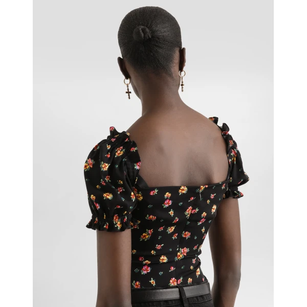 Dolce & Gabbana Small floral-print charmeuse top, view 5