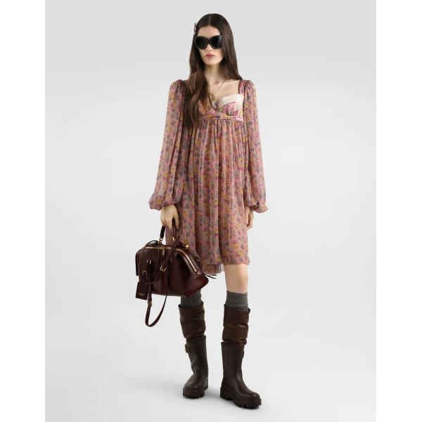 Dolce & Gabbana Small floral-print chiffon dress with lace, view 2