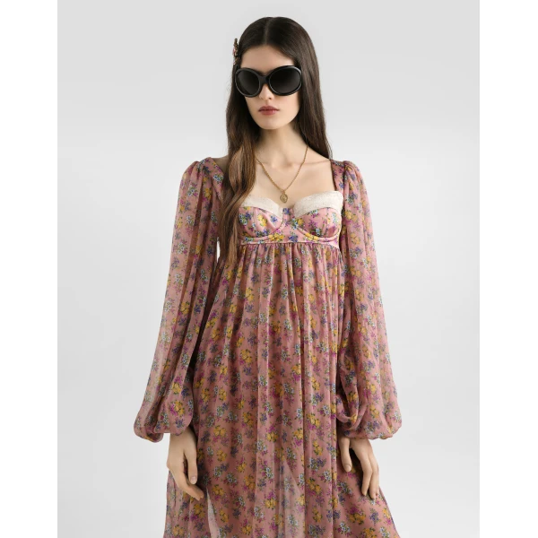 Dolce & Gabbana Small floral-print chiffon dress with lace, view 4