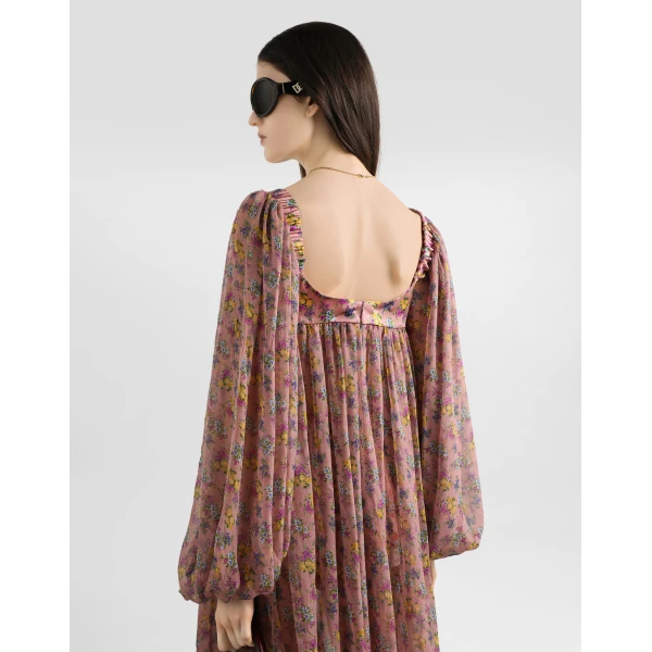 Dolce & Gabbana Small floral-print chiffon dress with lace, view 5