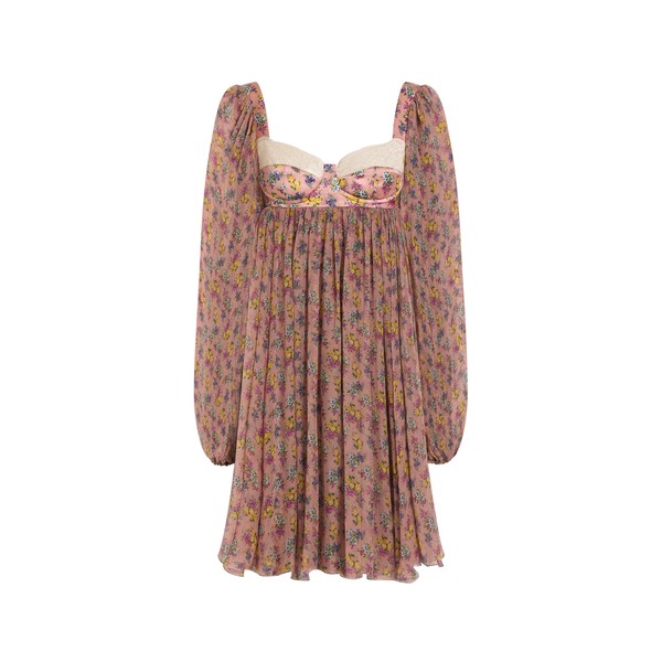 Dolce & Gabbana Small floral-print chiffon dress with lace