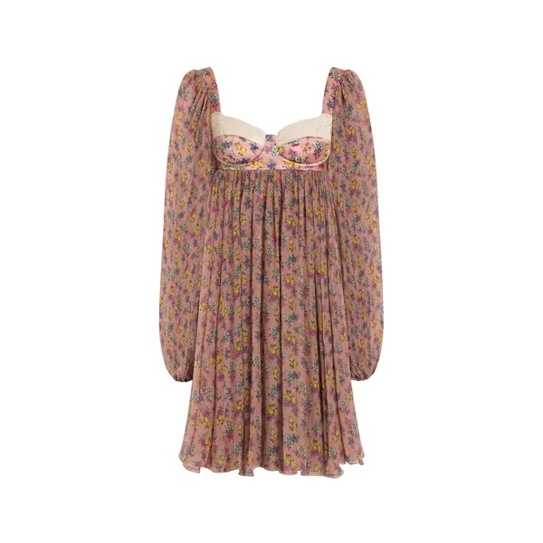 Dolce & Gabbana Small floral-print chiffon dress with lace