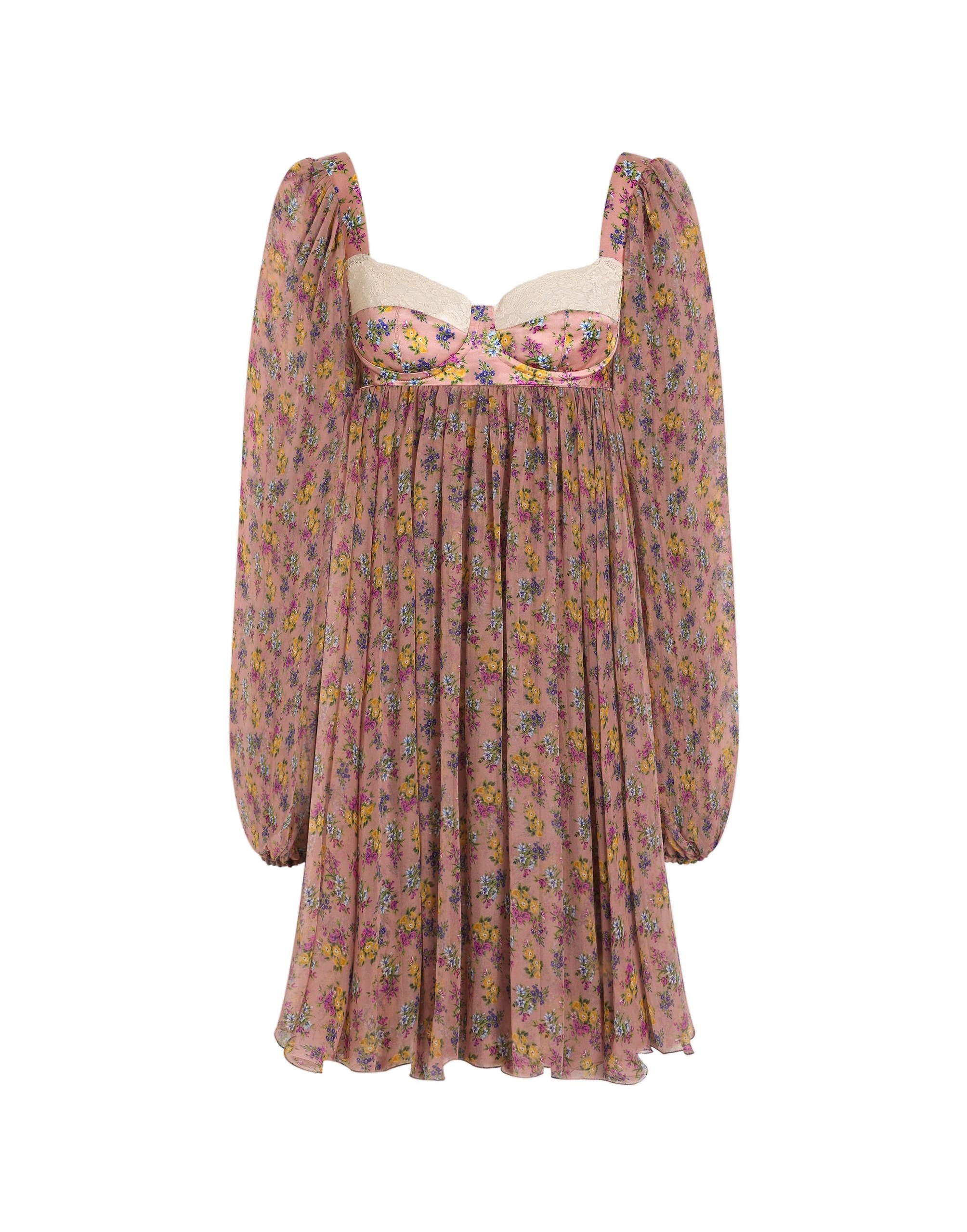 Dolce & Gabbana Small floral-print chiffon dress with lace
