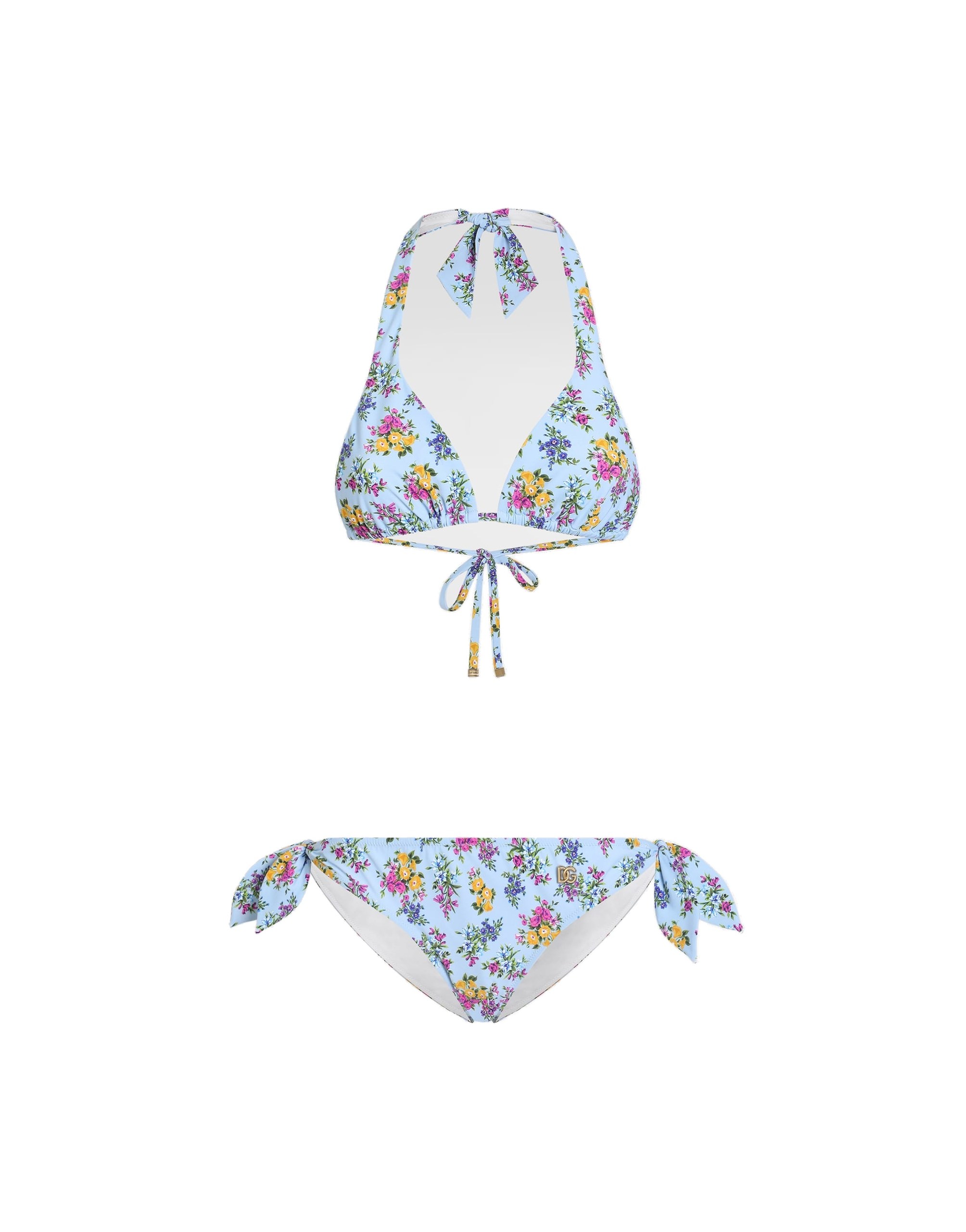 Dolce & Gabbana Small floral-print sliding triangle bikini