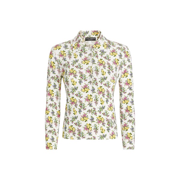 Dolce & Gabbana Small floral-print viscose polo shirt