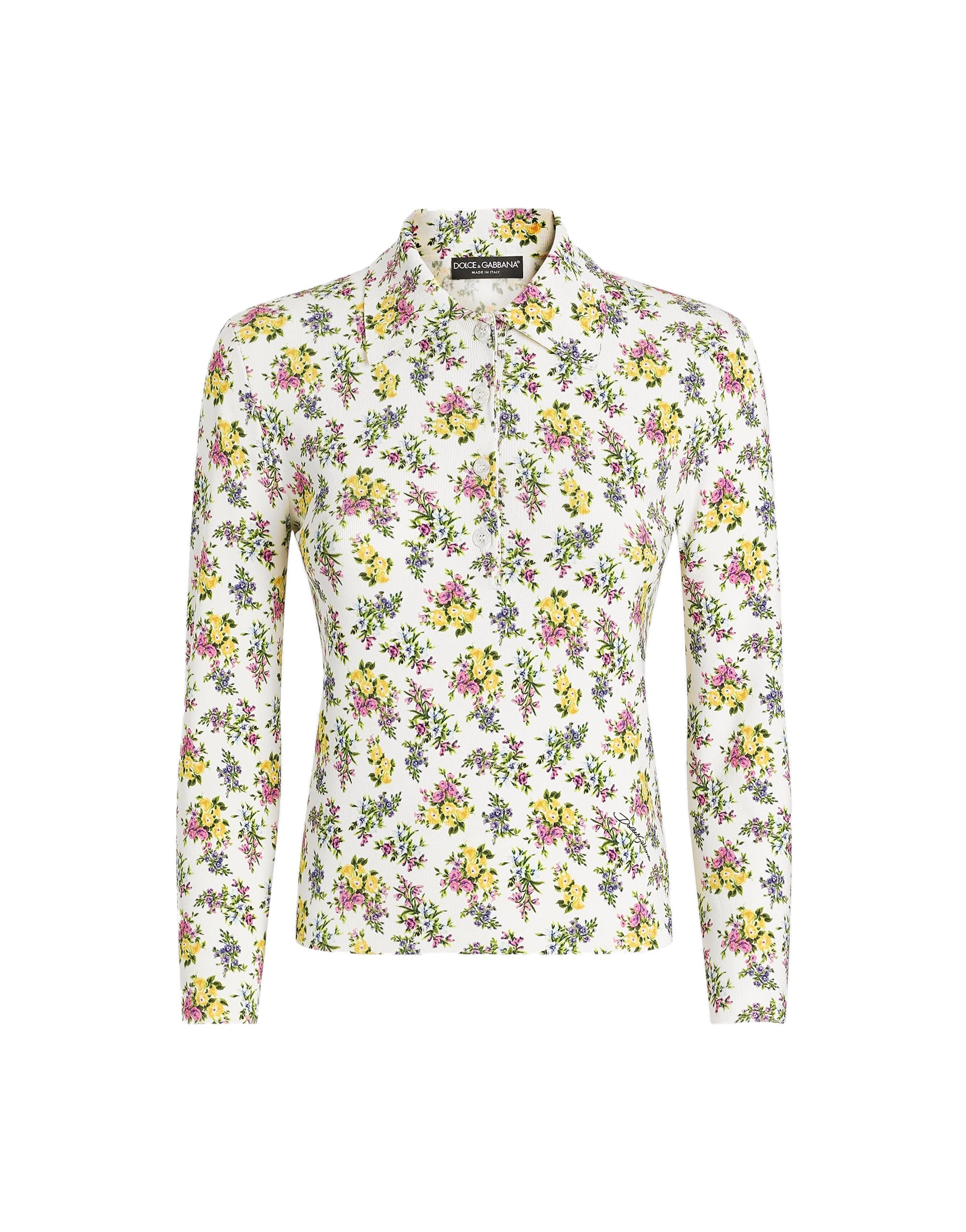Dolce & Gabbana Small floral-print viscose polo shirt