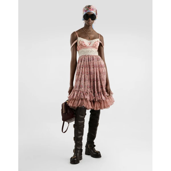 Dolce & Gabbana Small flower bouquets-print chiffon dress, view 2