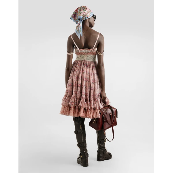 Dolce & Gabbana Small flower bouquets-print chiffon dress, view 3