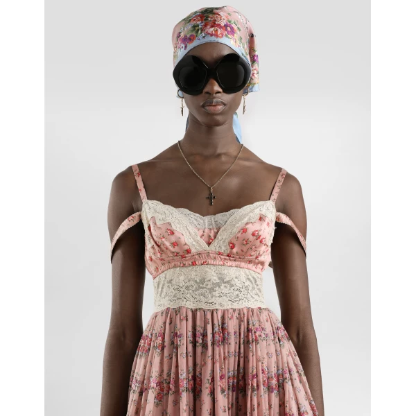 Dolce & Gabbana Small flower bouquets-print chiffon dress, view 4