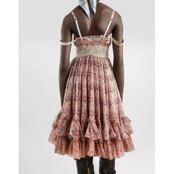 Dolce & Gabbana Small flower bouquets-print chiffon dress, view 5