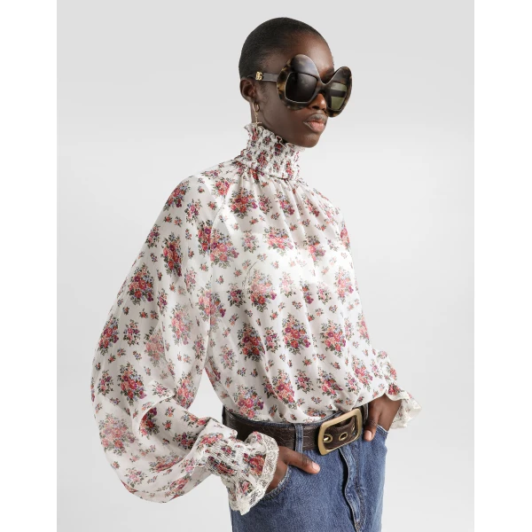 Dolce & Gabbana Small flower bouquets-print chiffon top, view 4